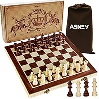 ASNEY Upgraded Magnetic Chess Set, 15" Tournament Staunton Wooden Chess Board Game Set with Crafted Chesspiece & Storage Slots for Kids Adult, Includes Extra Kings Queens & Carry Bag