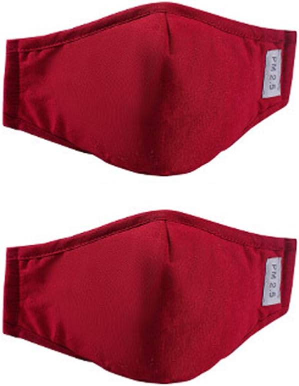 Kerocy Unisex Air Purifying Mouth Face Cover, Reusable and Washable Anti Haza Fog Respirator Protection Cotton Face Shield Breathable for Cycling Camping Travel, Pack of 2 (Red)