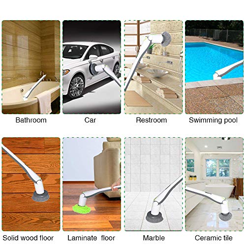 Jiayit Multifunctional Stubborn Cleaning Brush Electric Spin Scrubber with Adjustable Head, Bathroom Cleaner with 4 Replaceable Shower Scrubber Brush Headsr for Tub, Tile, Floor, Corner and Kitchen