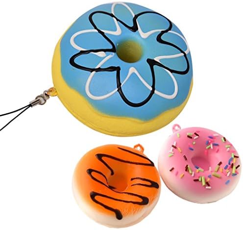Kayoon Pack 3 of Random 1PC 3.9" Kawaii Jumbo and 2PCS 2" Mini Squishy Slow Rising Donuts Bread Charms Simulation Squishy Toys Gifts