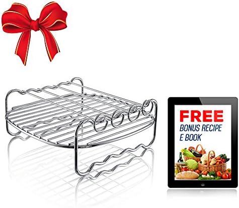 Art Des Cuisine - Air Fryer - Double Layer Rack with Skewers – A Universal Accessory Compatible with Phillips , Gowise etc – Best for all 3.7 – 5.8 QT Air Fryers – Bonus Free Recipe E Book