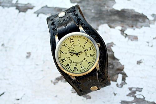 Adjustable Black Leather Handmade Leather Watch Band, Western Boho Wrist Watch