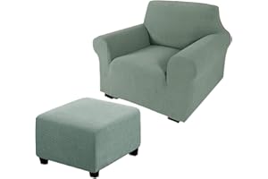 Andreannie Mint Green Stretch Jacquard Chair Slipcovers Armchair Sofa Covers Chair Couch Covers for Armchair Bundle Ottoman Slipcover (Mint Green)