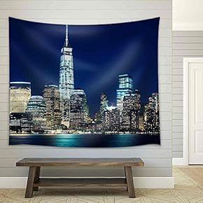 Manhattan Skyline at Dusk, New York, United States - Fabric Wall Tapestry Home Decor - 51x60 inches