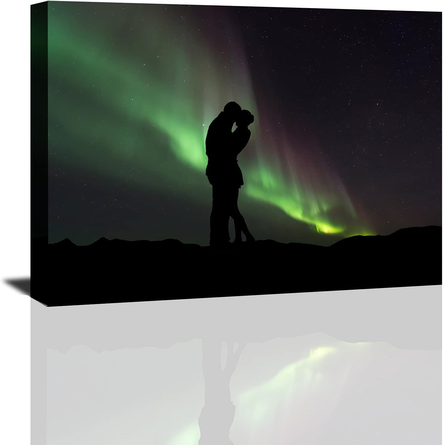 Lovers Canvas Wall Art Couple Kissing in Aurora Borealis, Modern Romantic Love Wall Decor Northern Lights, Romance Canvas Wall Art for Living Room Bedroom Wall Decor Ready to Hang