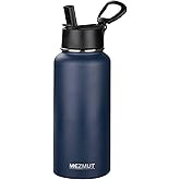 MEZMUT Insulated Water Bottle with Straw 32 oz Metal Water Bottle Leakproof Travel Stainless Steel Water Bottles Reusable Double Wall Gym Sports Cup Flask for Camping Hiking, Navy