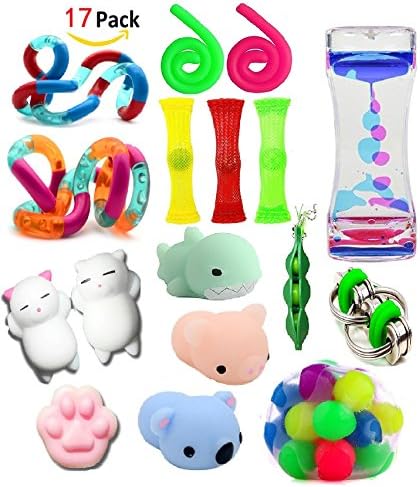 Sensory Fidget Toys Bundle(16 Pack)-Mochi Animals Squishy Toys-Liquid Motion/DNA Squeeze balls/Stress Relief Hand Toys for Adults and Kids,Perfect For ADD/ADHD Autism &amp; More