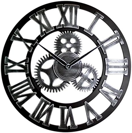 16"18"20" Imitation Metal Industry Style Wooden Gear Wall Clocks Home Decor 3D Retro Quiet Large Hanging Clock