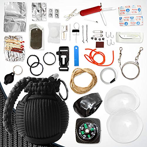 Holtzman’s Survival Kit Paracord Grenade The #1 Best 48 Tool Emergency kit (Solid Black)