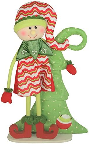 Red Striped Standing Elf with Christmas Tree