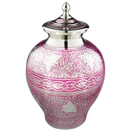 Funeral Urn by Meilinxu - Cremation Urns for Human Ashes Adult and Memorial - Hand Made in Brass & Hand Engraved - Display Burial Urn At Home or in Niche at Columbarium (Pink Butterfly Gorgeous, Large - Thumbnail 5