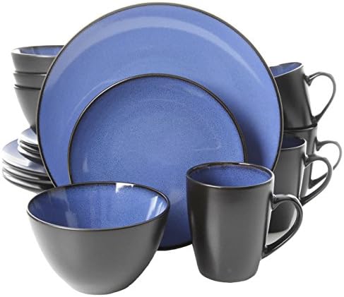 Durable Stoneware Contrasting Blue Two Tone Pattern Dinnerware Set, 16Pcs