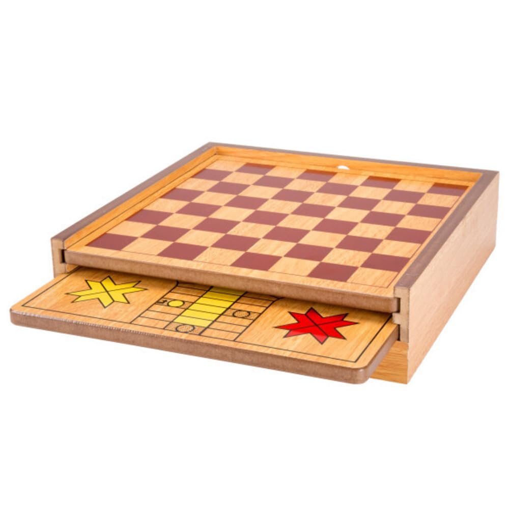 7-in-1 Combo Board Game and Chess Set - with Ludo, Backgammon, Checkers, Chinese Checkers, Dominoes, and Tic-Tac-Toe - by Hey! Play!