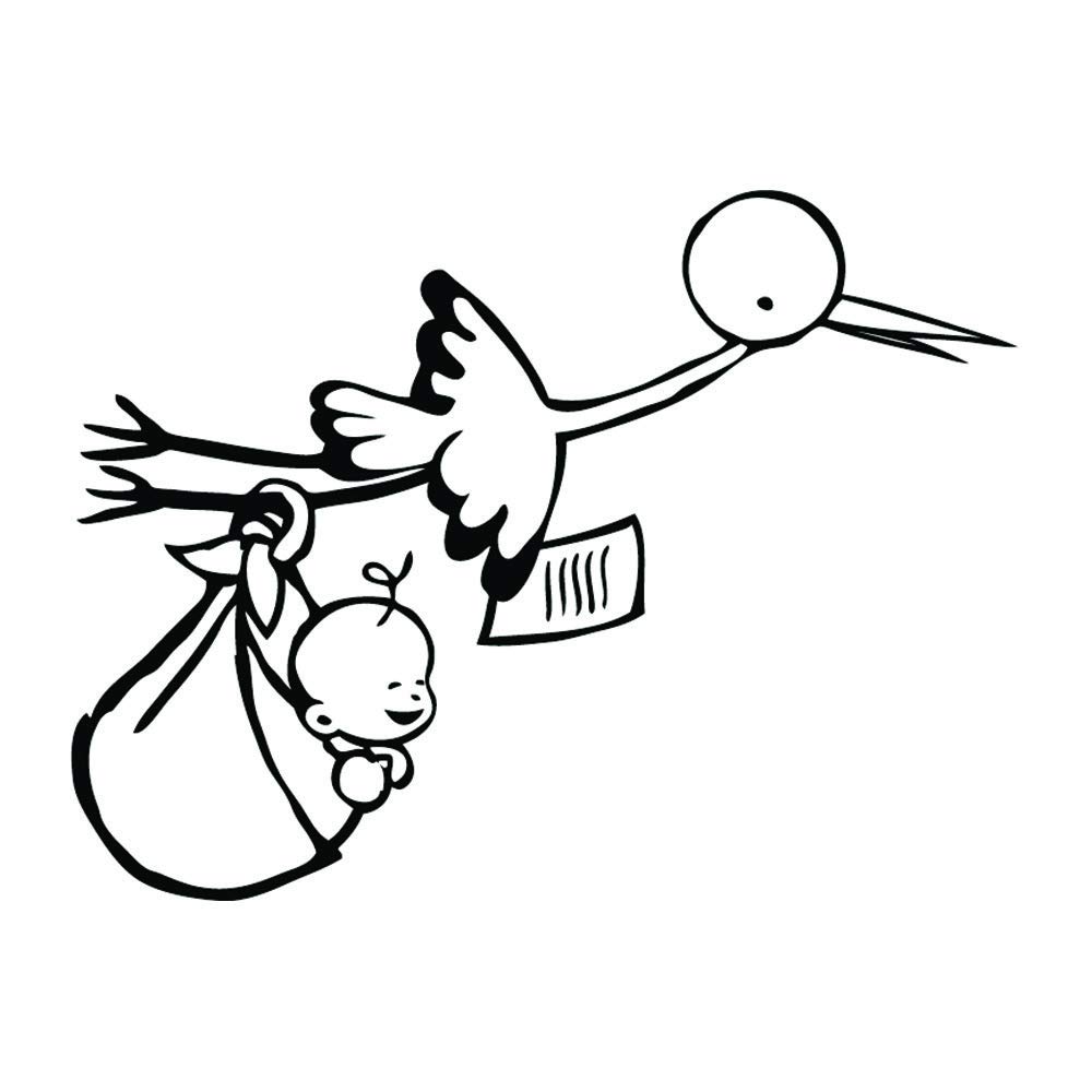 Aladine - Birth Stamp - Wooden Stand - Birth Support - Scrapbooking and Creative Card - Large Size - Stork and Baby Design