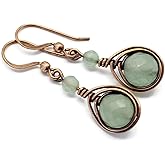 Pillar of Salt Studio Handcrafted Solid Copper Earrings with Green Aventurine Gemstone (Antiqued Copper, 1" drop)