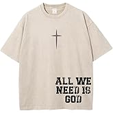 Wrenpies Christian Shirts for Men Inspirational God Faith Jesus Tshirts Oversized Vintage Cross Graphic Tees Acid Wash Tops