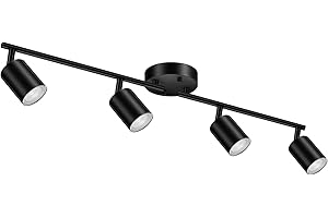 BRICOSMOCON Track Lighting Fixtures Ceiling Black, Kitchen Lighting Fixture, 30" 4-Light Track Light Kit, LED Wall Spotlights with Rotatable Heads, Ceiling Lights for Sink Bathroom(GU10 Socket, No Bulb)