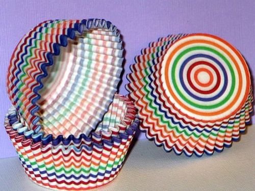 Click Here to See More Images 50 Bright Rainbow Stripe STANDARD SIZE Baking Cups Cupcake Muffin Liners