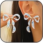 Bow Earrings for Women Cute Stud Enamel Earrings Blue and White Earring Gold Satement Earring Jewelry