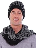 Simplicity Men's 2 Piece Winter Set Dual-Toned Handmade Scarf Beanie Black/Grey