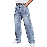 WICUSION Men's JNCO Baggy Jeans Y2K Vintage Ripped Wide Leg Distressed Denim Pants Skater Jean Hip Hop Streetwear Loose Fit