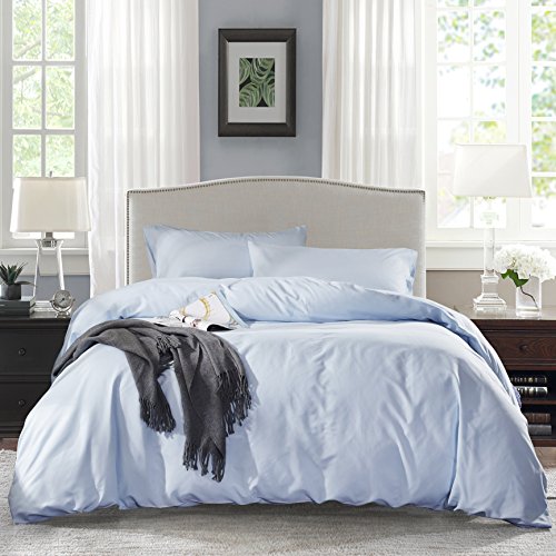 OAITE Duvet Cover,Protects and Covers Your Comforter/Duvet Insert,Luxury 100% Super Soft Microfiber,Queen Size,Color LightSkyBlue,3 Piece Duvet Cover Set Includes 2 Pillow Shams