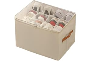 Foldable Fabric Shoe Storage Box with 16 Adjustable Dividers for Customizable Shoe Organization and Space Saving Closet Stora