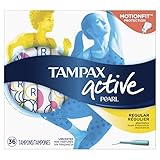 Tampax Pearl Active Tampons with Plastic Applicator, Regular Absorbency, Unscented, 36 Count - Pack of 6 (216 Count Total) (Packaging May Vary)