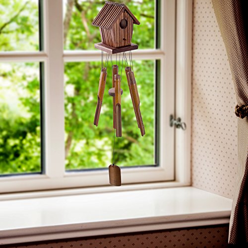 WOODMUSIC Wind Chime, 35'' Bamboo Wooden Birdhouse Wind Chimes for