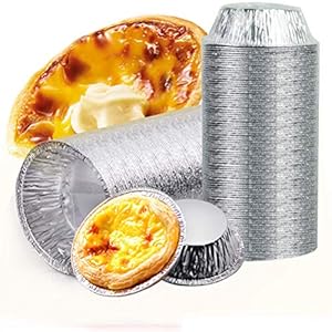 Urisgo 100 stuks wegwerp eiertaartbekers, aluminiumfolie mokken bakken, cupcake, blik vorm rond eiertart blikjes, voor…