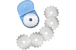 WOKYO 5PCS Rotary Cutter Blades, 45mm Perforating Rotary Replacement Blade with Plastic Box Crochet Edge Skip Blades for Cutting Crafting (15 Teeth)