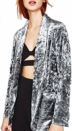 New Autumn Spring Women Velvet Blazers and Jackets Coat Outerwear Blaser Gray L