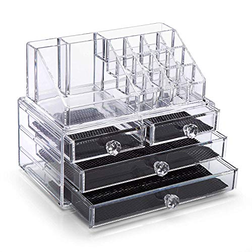 image for SANNO Acrylic Clear Make Up Organiser Cosmetic Storage Box Display Mak