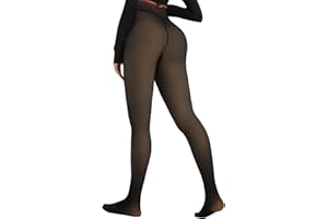 Spring Water Fleece Lined Tights Leggings Women, Black Tights Thermal Warm One Lined Design Sheer Skintone for Winter