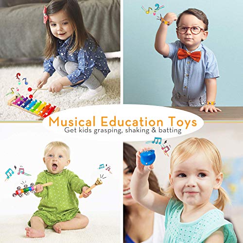 Kids Percussion Musical Instruments Toys - 26 Pcs 17 Types Wooden Instruments with Storage Bag Tambourine Xylophone Egg Maracas for Preschool Education Early Music