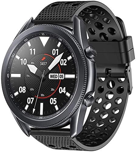 SkyBand Respirable Deporte Silicona Clásico Correas para Smartwatch Samsung Galaxy Watch 3 (45mm, Negro)