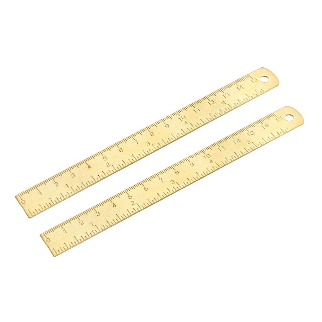 sourcing map Straight Ruler 150mm 6 Inch Brass Measuring Tool with Hanging Hole 2pcs