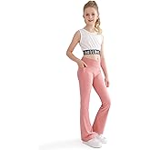 Girls Flare Yoga Leggings Cross High Waisted Flared Pants Dance Cute Activewear Kids Pants with Pockets 9-10 Years Pink