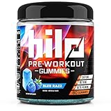 Hilo Pre Workout Gummies - Pre Workout Supplements with Caffeine, Beta Alanine and Betaine - Blue Razz Flavor, 80 Count