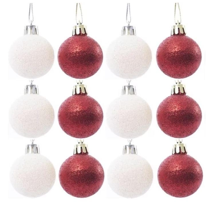 UKDeals Direct® RED COLLECTION CHRISTMAS DROPLET BAUBLES TREE DECORATIONS GLITTER MATT ICICLES (Pack of 12 Baubles Red & White)