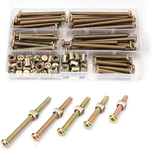 Yarlung 100 Pieces Hex Bolts Barrel Nuts Replacement Kit, M6 x 40/50/60