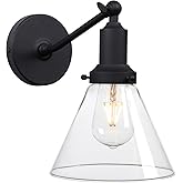 PERMO Industrial Vintage Slope Pole Wall Mount Single Sconce with Funnel Flared Clear Glass Shade Wall Sconce Light Lamp Fixt