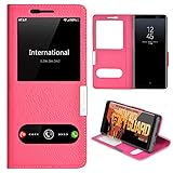 Samsung Galaxy Note 8 Case, Genuine Leather Ultra Thin Shockproof Samsung Galaxy Note 8 Cover Flip Case Window View Stand Feature Magnet Closure Phone Case for Samsung Galaxy Note 8 (Red)
