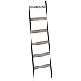 HOOBRO Blanket Ladder, 6-Tier Towel Rack with Hooks, Wall-Leaning Blanket Rack, Decorative Display Ladder Shelf, Scarves, Industrial, Living Room, Bedroom, Black and Greige BG66CJ01