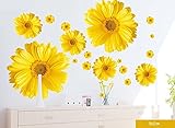 Set of 9 Yellow Chrysanthemums Daisy Flowers Wall Sticker Decal Home Decor for Living Bed Room Study TV Wall