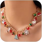 DEVINOTE Colorful Christmas Charm Necklace for Women Colorful Jingle Bell Deer Santa Claus Christmas Tree Pendant Necklace Cute Holiday Party Jewelry