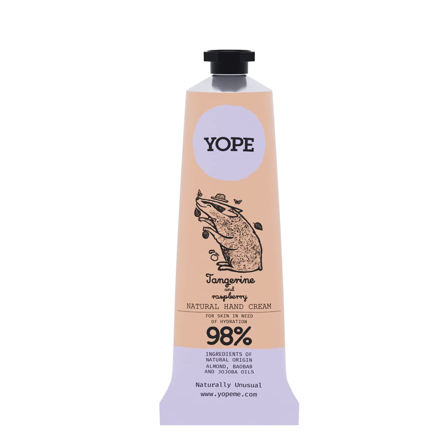 YOPE Natural Hand Cream Sweet Almond, Baobab, Jojoba Oil Shea Butter Provitamin B5 Strong Moisturising Tangerine and Raspberry 50ml