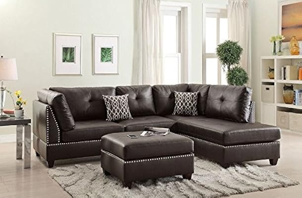 Poundex F6973 Bobkona Viola Faux Leather Chaise Sectional Set