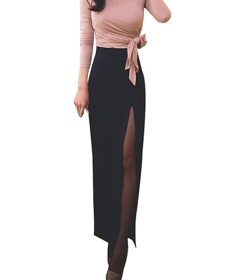 Xiongfeng®Damen Sommer Elegant Retro Bleistift Maxirock Partyrock Hohe Taille mit Schlitz