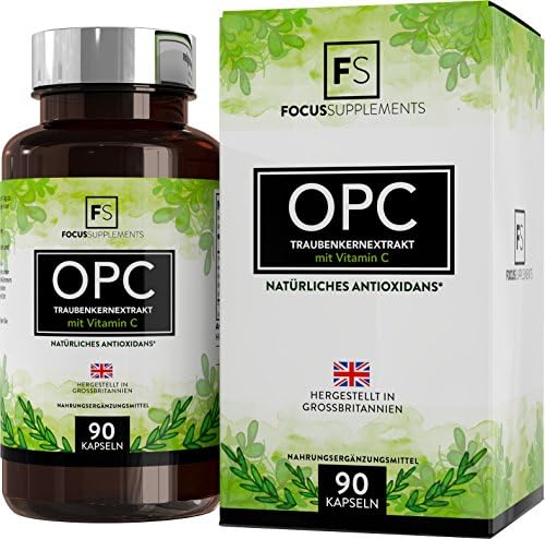 OPC Grape Seed Extract Capsules [600mg] Plus Vitamin C [80mg] by Focus Supplements | with 70% OPC / 95% Polyphenol Guaranteed | Powerful ANTIOXIDANT | for Heart & Immune Support | Vegan, Gluten-Free